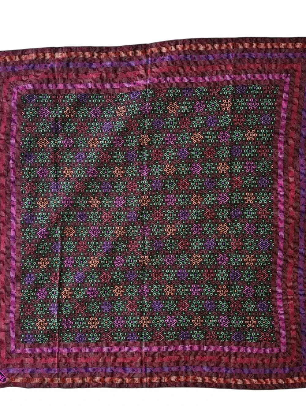 MISSONI Italy Silk Square Geometric Floral Pattern Border Scarf | SZ 33